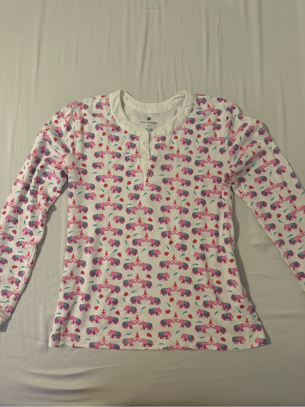 Pink Elephant Print Long-Sleeve Pajama Top - Women's